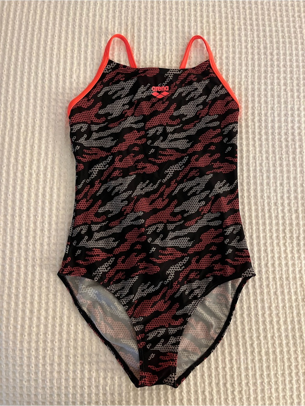 Arena Black, Pink & Gray Camo Kids One-Piece Swimsuit